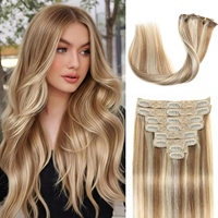 Extensions de cheveux à clipser 100% cheveux humains vierges lisses couleur piano blond 8/613, 8 pièces, 120g, double trame