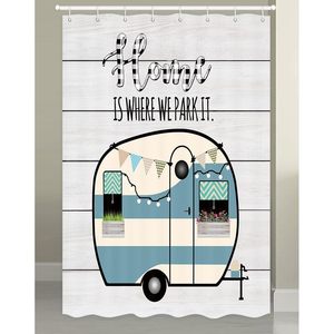 Drôle rétro rustique bois rideau de douche couleur neutre Polyester ferme salle de bain décor pour Camping maison court petit camping-car - Product Image 3
