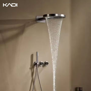 Modern Thermostatic Brass Bath <strong>Shower</strong> Faucet Set In-Wall Rain <strong>Shower</strong> <strong>Head</strong> Brushed Gold Finish Waterfall Soft Spray For - Product Image 3