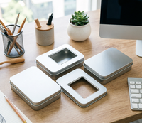 Caja Metálica Rectangular Pequeña para Teclas USB, con Tapa Transparente y Superficie Brillante, Impresa en Serigrafía