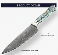 Couteau de chef de haute qualité, 8 pouces, manche en abalone de Damas, lame en acier inoxydable Taiyuan 9CR18, ambidextre, durable, tranchant et de haute qualité