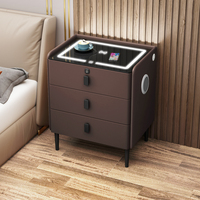 Table de chevet moderne de luxe en bois avec haut-parleurs à charge sans fil LED, 3 tiroirs de rangement, meubles multifonctionnels pour la chambre à coucher