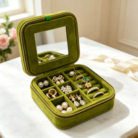 Boîte à bijoux de luxe en velours avec fermeture éclair, organiseur de bijoux portable, étui de voyage compact avec miroir