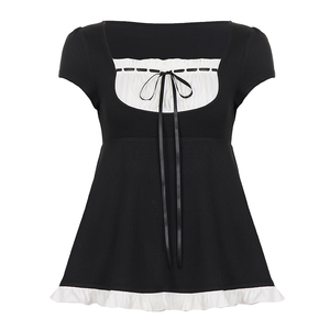 T-shirt femme color block effet deux pièces, manches courtes, coupe ajustée, style décontracté et estival - Product Image 6