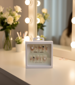 Unghie Finte Ykx Stile Francese a Mandorla Lunghezza Media con Colla, 12 Pezzi, Motivo Cuore, in Acrilico - Product Image 2