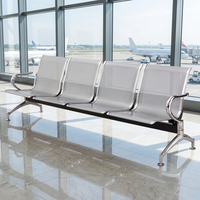 Banc d'attente hospitalier 4 places en acier laminé à froid avec dossier perforé et accoudoirs chromés courbés – Sièges publics d'aéroport durables