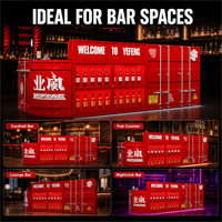 Comptoir de bar industriel sur mesure avec présentoir à bouteilles frontal, éclairage LED en option pour les pubs et restaurants