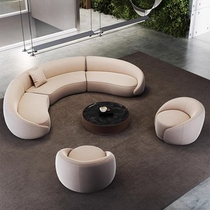 İskandinav Lüks Krem Kumaş Kavisli Şekilli Bölmeli Kanepe Döşemeli Takım Lüks Koltuk Villa Otel Resepsiyon Oturma Odası Ev Kullanımı - Product Image 3
