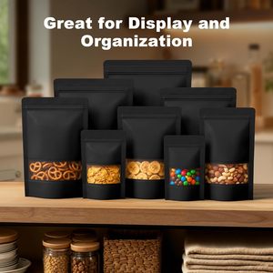 Sachets Doypack en papier kraft marron, noir, blanc avec fenêtre pour le thé – En stock - Product Image 4