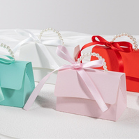 JOYWOOD Emballage de cadeau de fête créatif Boîte à friandises pliable portable Poignée de perles Boîte à bonbons de faveur de mariage Carton gaufré