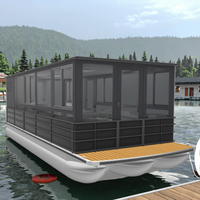Super Bateau Ponton 8,2m en Aluminium Tritoon avec Moteur Hors-Bord pour la Pêche en Rivière, les Sports et le Divertissement