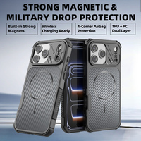 Funda de Teléfono de TPU y PC con Textura de Fibra de Carbono Premium, Antigolpes y Resistente a Caídas, con Soporte para Carga Inalámbrica para iPhone