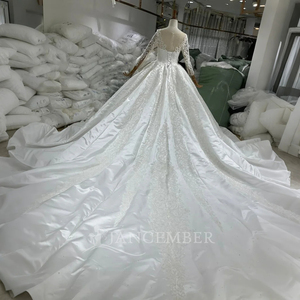 Princess Modern <b>Wedding</b> Dress Romantic Ball Gown Backless Beaded Appliques Long Sleeve Chapel Train Floor-Length Lsbh28 - Product Image 4