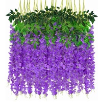 Fleur artificielle de glycine, longue guirlande, plante simulée en tissu de soie, pour décoration murale et plafond, fleurs de glycine artificielles pour mariage