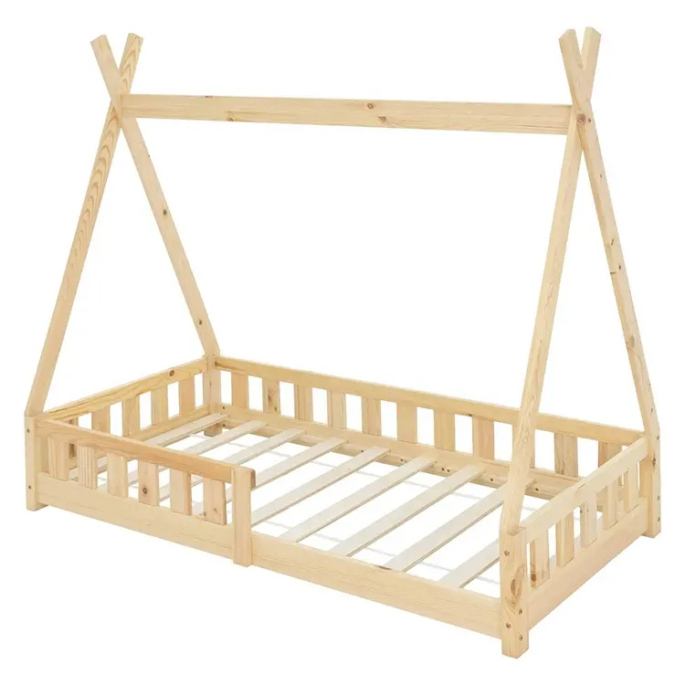 Montessori bedroom furniture solid pine wood toddler children floor frame kid house bed