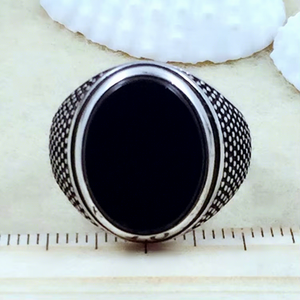 Anillo de Plata Ecológico Personalizado con Piedras Preciosas Finas, Anillo Bohemia de Plata Tailandesa 925 para Hombre, Anillos de Ónix Negro para el Mercado Turco - Product Image 1