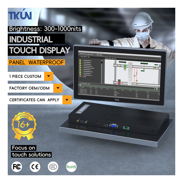 Sunlight Readable 13.3-inch Outdoor Touchscreen Display 1000 Nits Ultra Bright IP65 Waterproof Industrial Monitor Embedded USB