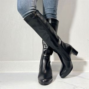Botas Largas de Invierno para Mujer BOBNINI, con Punta en Pico, Parte Superior de PU, Tacón Grueso, Cierre de Cremallera, por Encima de la Rodilla, Suaves, Térmicas, Antideslizantes, para Otoño - Product Image 4