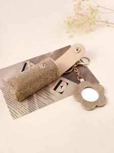 Tas lipstik kulit portabel, dompet rias wajah, tas Lip Balm, gantungan kunci, penutup pelindung lipstik Kreatif dengan cermin - Product Image 6
