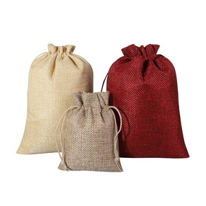 Petite pochette en lin écologique avec logo personnalisé imprimé, sacs cadeaux en jute avec cordon de serrage - Product Image 2