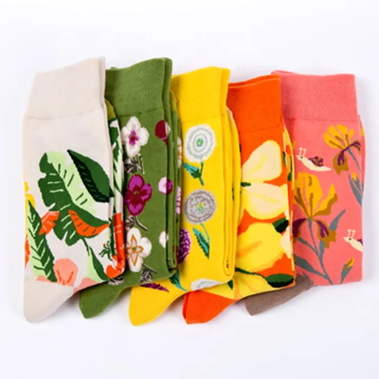 Bright flowers series creative pattern cotton women's socks casual fashion socks