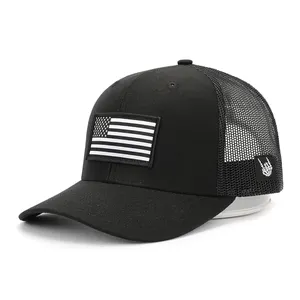 Oem Customize Black 6 Panel Mesh Back Trucker Sports Hats Unisex Printing Country Logo Patch Cap