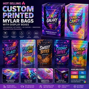Bolsas de Mylar de 3.5 con Impresión Personalizada, Cajas de Exhibición de Papel Holográfico, Carpetas de Embalaje con Recubrimiento UV y Grabado en Relieve - Product Image 1