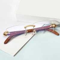 Gafas de madera sin montura Borregls para hombre, montura de diseñador sin marco, gafas cuadradas con diamantes, monturas de gafas ópticas de lujo para mujer 10015