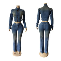 GX88662 Nouvelle Collection 2025 – Ensemble 2 Pièces Tendance pour Femme : Veste en Jean à Manches Longues avec Fermeture Éclair et Jean Assorti
