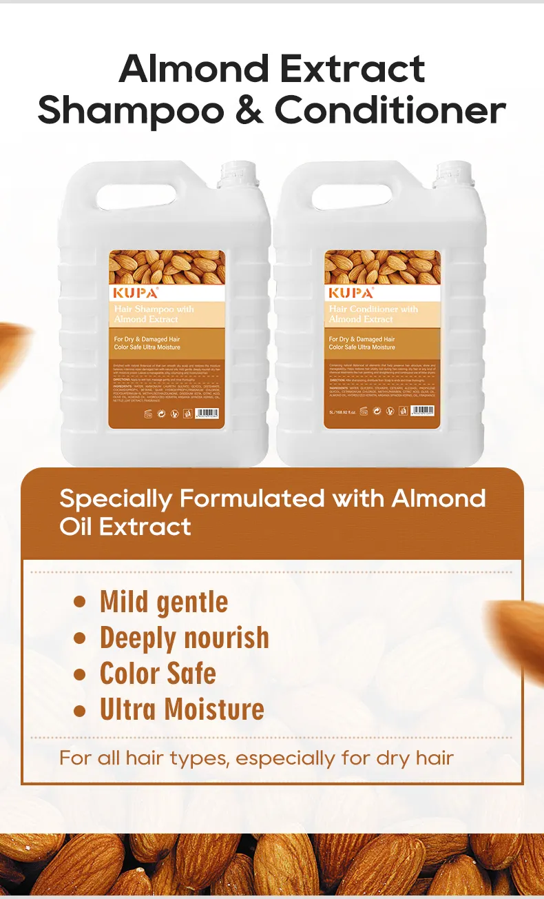 Private Label Wholesale 5 Liter Bulk Salon Anti-frizz Nourishing Almond Extract Hair Shampoo