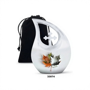 Urna de cremación de hoja de arce con gota de lágrima blanca más vendida para adultos para cenizas humanas, urna cruzada grande decorativa con bolsa de terciopelo gratis - Product Image 1
