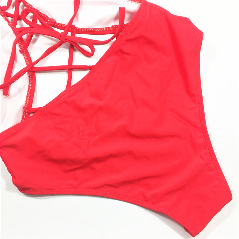 Hot Sale Fashion Sexy Red Halved belt young girl one-piece swimwear