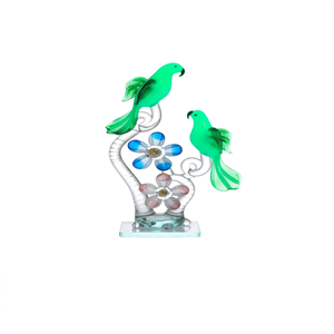 Escultura Floral de Loro en Cristal Azul de Murano, Decoración para el Hogar, Adorno de Mesa, Estilo Art Deco, Hecho a Mano, Pequeño Mundo de Cristal, Regalo - Product Image 4