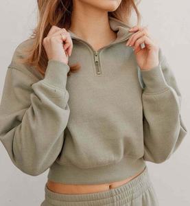 Pullover personalizzato di cotone dei pesi massimi francese Terry <span class=keywords><strong>con</strong></span> <span class=keywords><strong>cerniera</strong></span> bianca serigrafia <span class=keywords><strong>nera</strong></span> tagliata mezza Zip <span class=keywords><strong>felpa</strong></span> da <span class=keywords><strong>donna</strong></span> - Product Image 6