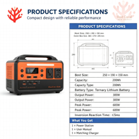 Adaptor AC Lithium Ion 300W 200Wh 360Wh Terlaris, Stasiun Daya Portabel MPPT Output 220V Gelombang Sinus Murni