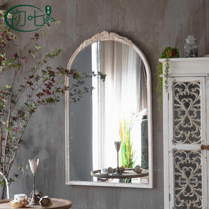 French Retro <b>Arch</b> Wall Mirror Distressed Wood <b>Frame</b> Silver Lens Decorative For Living Room Bedroom Clothing Store Fitting Room - Product Image 1