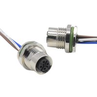 Konektor Tahan Air 5 Pin Kode a PG9 Kabel Las M12 Panel Depan Terpasang Soket Industri Betina 100mm Konektor M12
