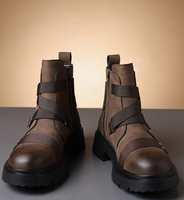 Bottes mi-mollet rétro pour femmes, style motard, semelle en caoutchouc antidérapante, boucle croisée, fermeture éclair, confortables, en cuir PU souple, automne-hiver