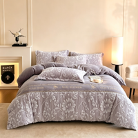 Parure de lit de luxe en velours laqué, ensemble de draps brodés de fleurs sculptées, linge de lit doux et moelleux pour la maison, personnalisable en gros