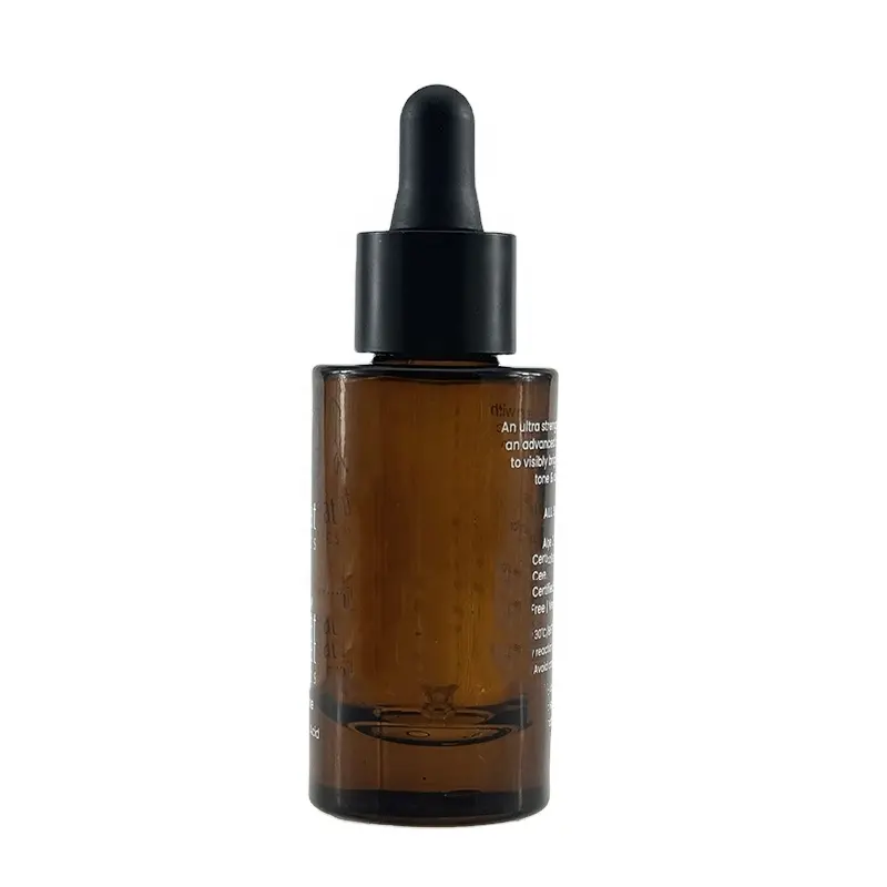 Eco Friendly 30ml 1 oz Matte Custom Logo Luxury Cosmetic Packaging Amber Cylinder Facial Serum Dropper Glass Bottle