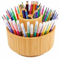 Porte-stylos en bambou, 360 °   Organisateur rotatif pour fournitures artistiques, rangement de bureau pour feutres