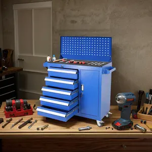 Rolling Box Heavy Duty Steel Tool Chest 5 Drawers Workbench Tool Cabinet Heavy Duty Workshop Tool Trolley With Hanging Board