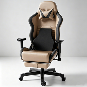 Chaise de jeu de course gris-noir avec coussin lombaire multi-contours, panneaux latéraux en fibre de carbone et repose-pieds rétractable 90-160 °   Recliner - Product Image 2