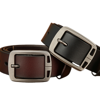 Ceinture Classique Rétro pour Homme en Cuir de Vachette, Style Business Décontracté, Longueur Ajustable, Finition Denim, Boucle à Ardillon en Alliage