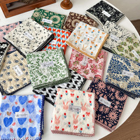 Foulard carré 70 % coton et lin à imprimé floral pour femme, style coréen, polyvalent, artistique, pastoral, protecteur du cou, décoratif, petit format