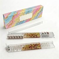 Rangée de tuiles de mahjong en acrylique transparente à effet de sable, support portable pour jeu de table, livrée avec boîte cadeau colorée
