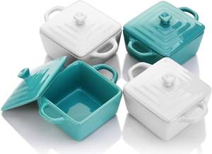 <span class=keywords><strong>Mini</strong></span> Bol à Dessert en Céramique Mignon Crème Brûlée <span class=keywords><strong>Ramequin</strong></span> Résistant au Four Ustensiles de Cuisson Rectangulaires avec Couvercles et Poignée - Product Image 2