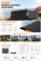 Panneau solaire portable pliable 420W à haute conversion, étanche, pour le camping en plein air, les camping-cars et les stations d'alimentation