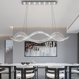 Lampada a Sospensione di Lusso in Acciaio Inox con Cristalli, Design a Nastro Lungo per Bancone Bar, Lampadario Lineare con Design a Onda, Luce LED Artistica Sospesa - Product Image 2