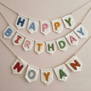 Guirlande de fanions décorative pour fête d'<span class=keywords><strong>anniversaire</strong></span>, bannière tricotée à la main « Joyeux <span class=keywords><strong>Anniversaire</strong></span> », <span class=keywords><strong>toile</strong></span> lumineuse sécurisée - Product Image 2